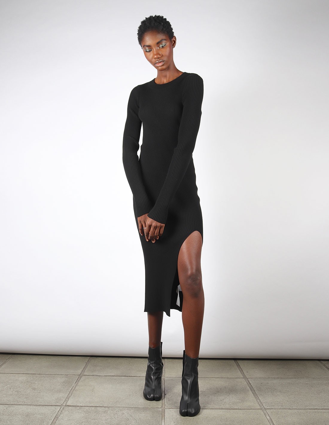 MM6 maxi black sweater dress with halter-neck and slits