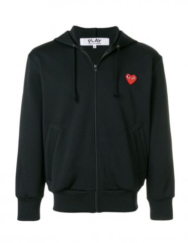 COMME DES GARCONS zip-up black hoddy with red heart patch unisex