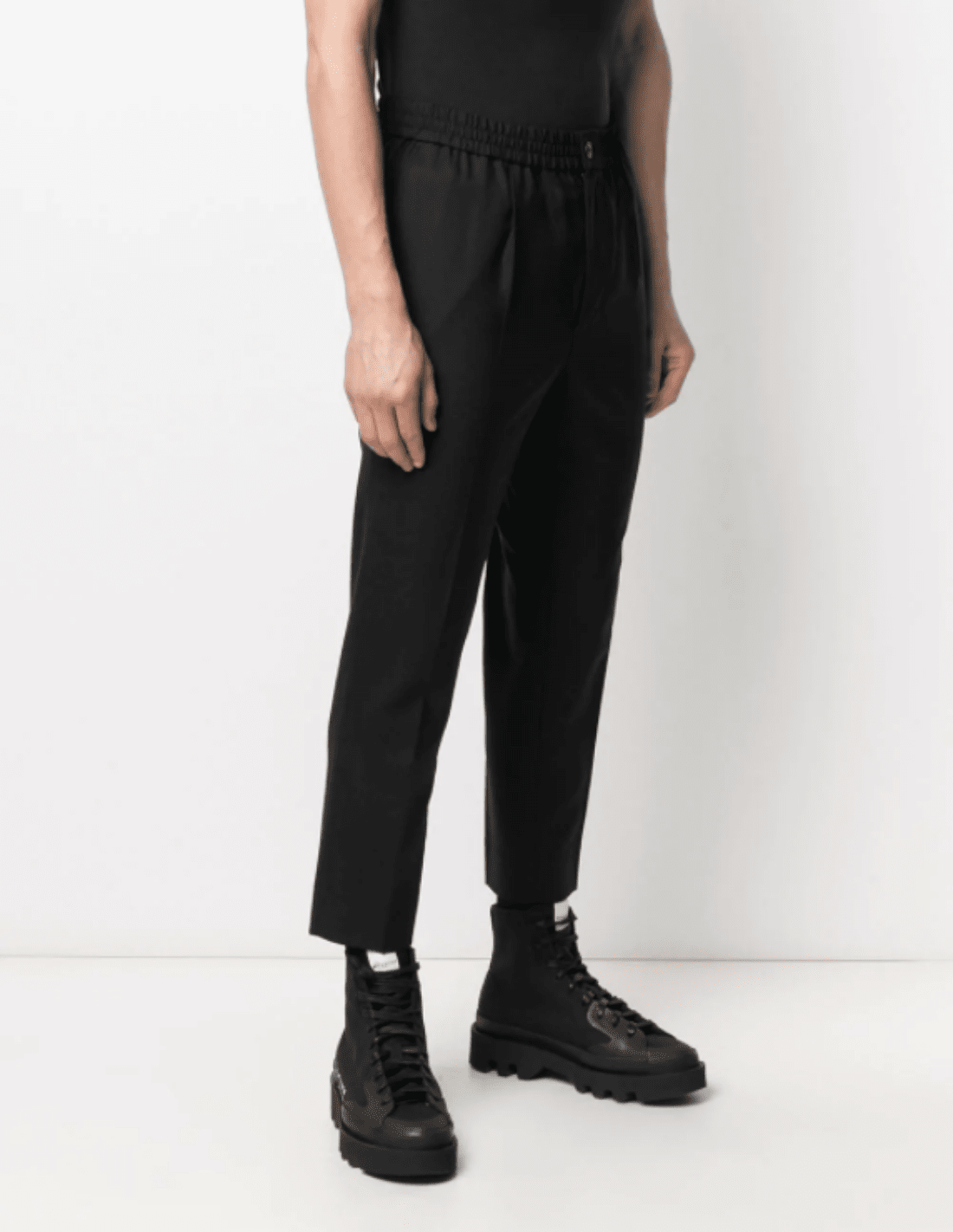 Pantalon noir AMI PARIS coupe crop taille élastique pour homme SS21