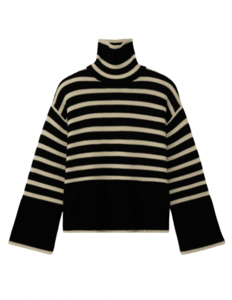 TOTÊME wide black and white striped turtleneck sweater for women - SS21