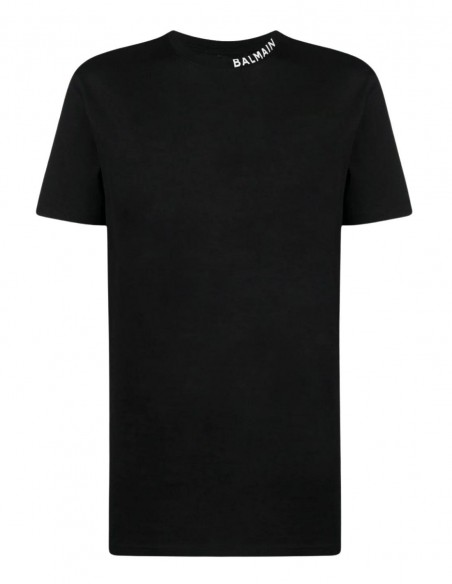 Balmain black tee shirt with white logo for men - FW21