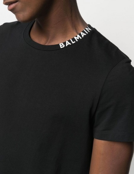 Balmain black tee shirt with white logo for men - FW21