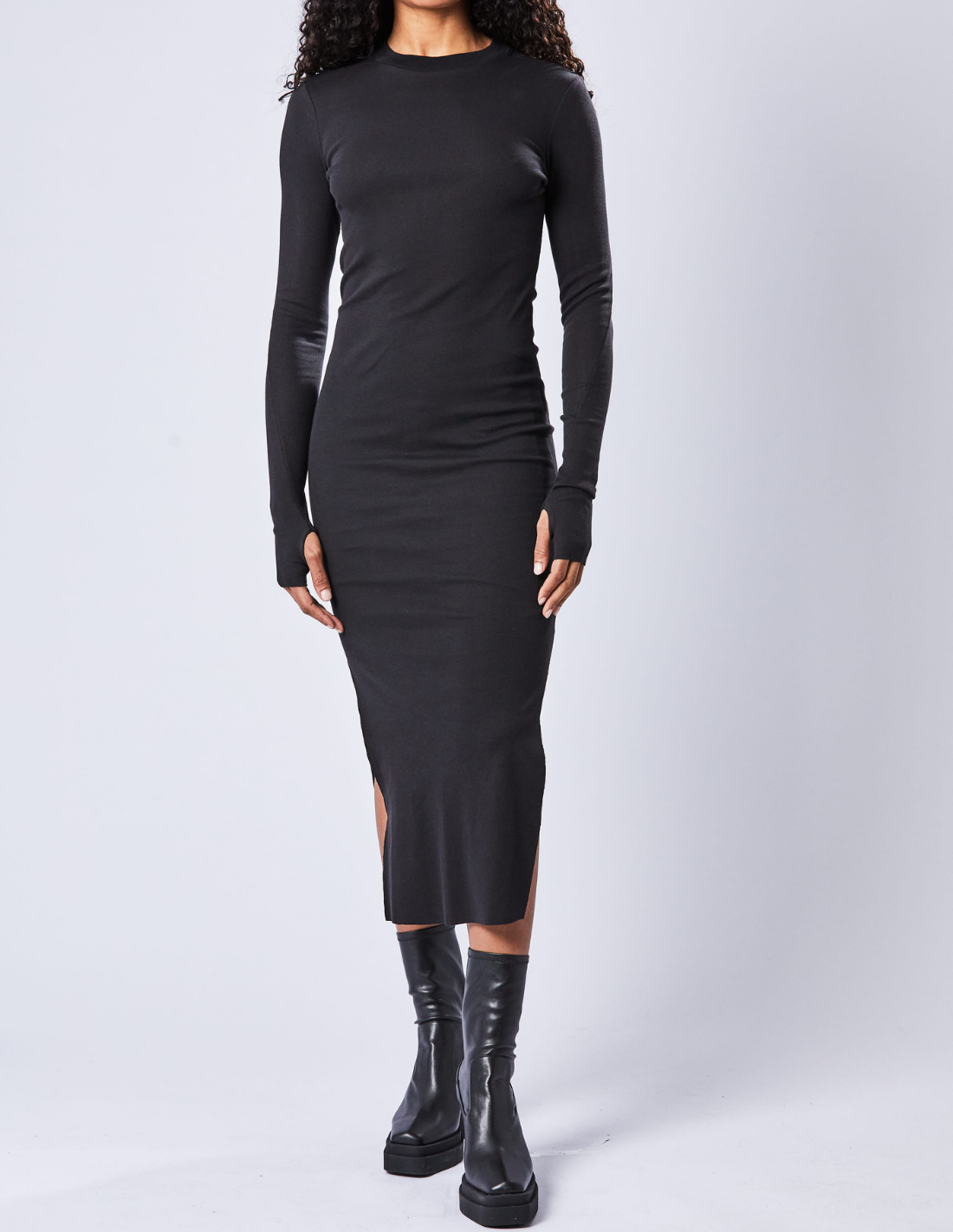 Long sleeve black cotton sales dress