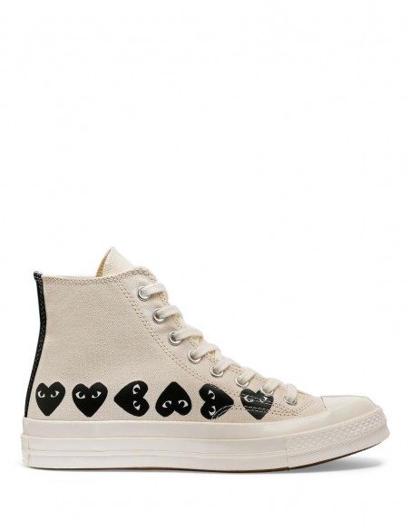 Beige high top Chuck 70 sneakers COMME DES GARCONS PLAY X CONVERSE with black multi hearts