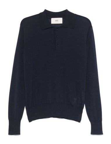 AMI PARIS navy polo collar sweater